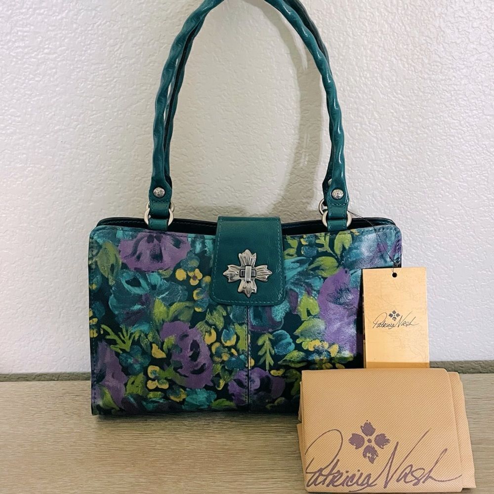 Patricia Nash Rosina Deep Blue Nature Floral Shoulder Bag Purse